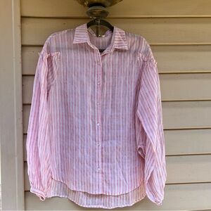 Umgee Pink and White Striped Collared Shirt